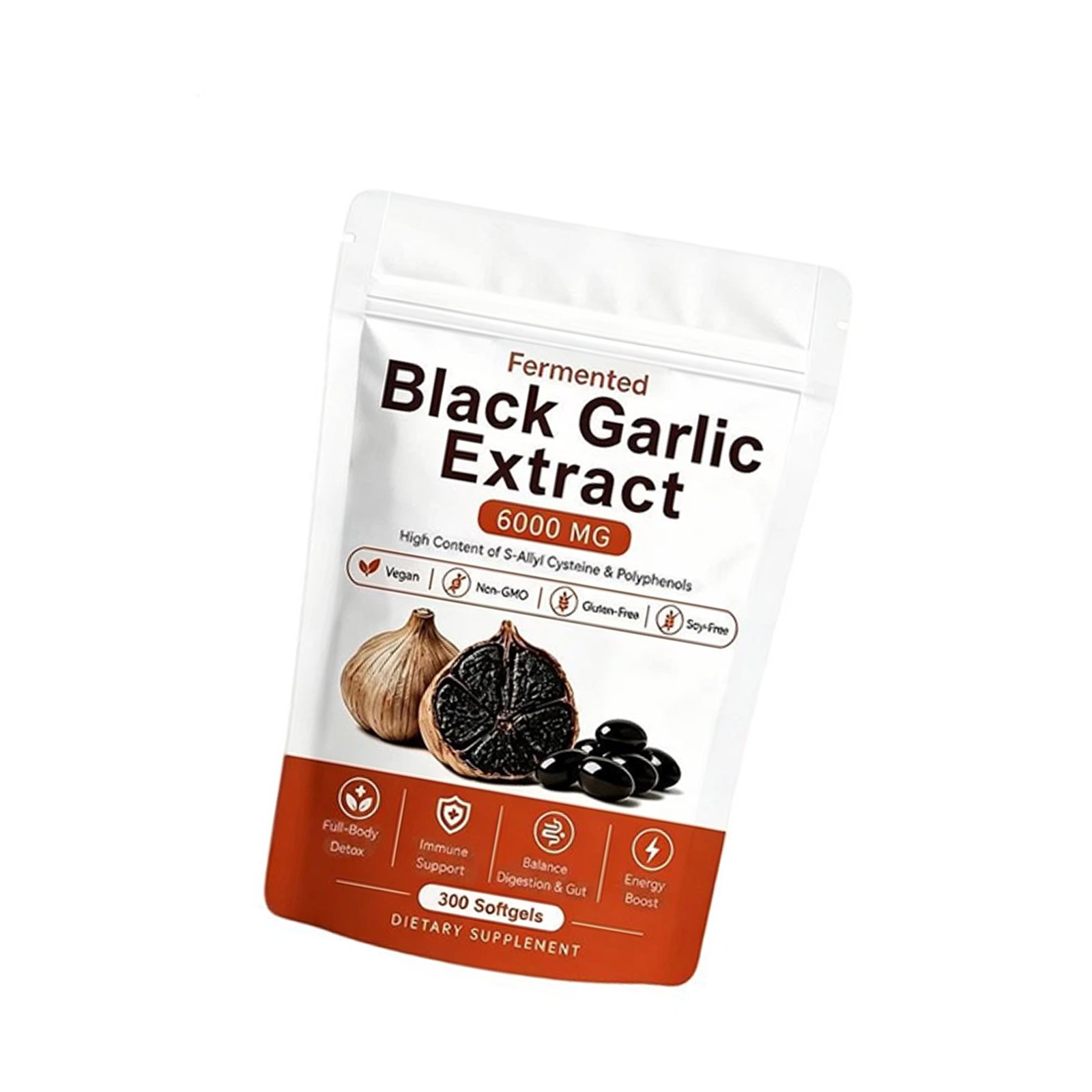 Black Garlic Extract Softgels 300ct, Odorless Vegan Non-GMO Supplement