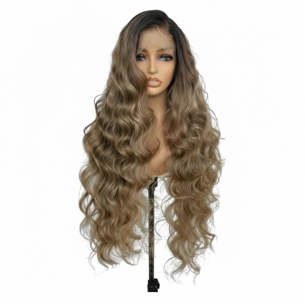 Women Curly Wig. Synthetic Frontal. 32 Inches Futura Bronde Glue-less Blonde