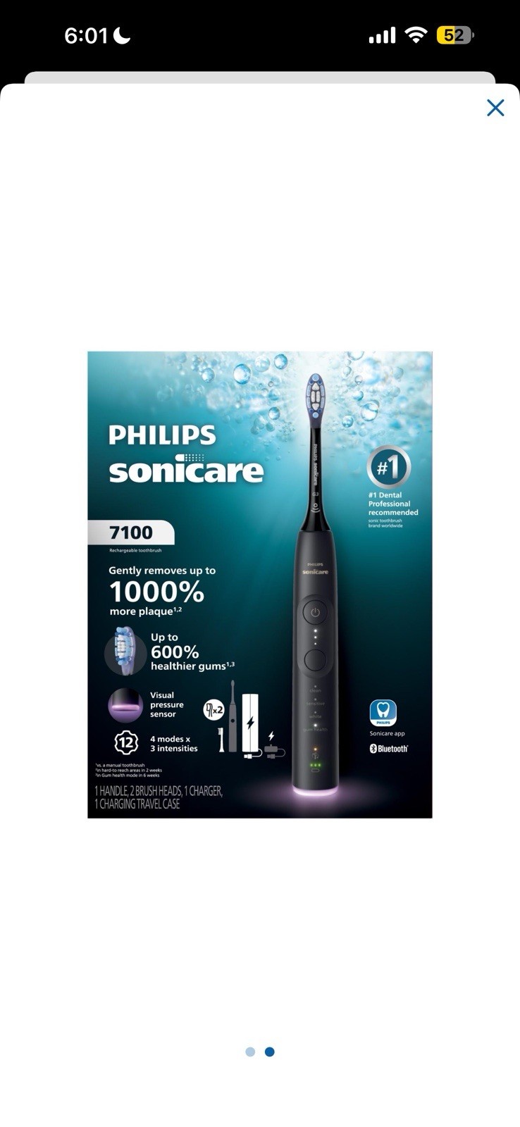 Philips Sonicare 7100 Black Rechargeable Toothbrush Bluetooth Case HX7421/06