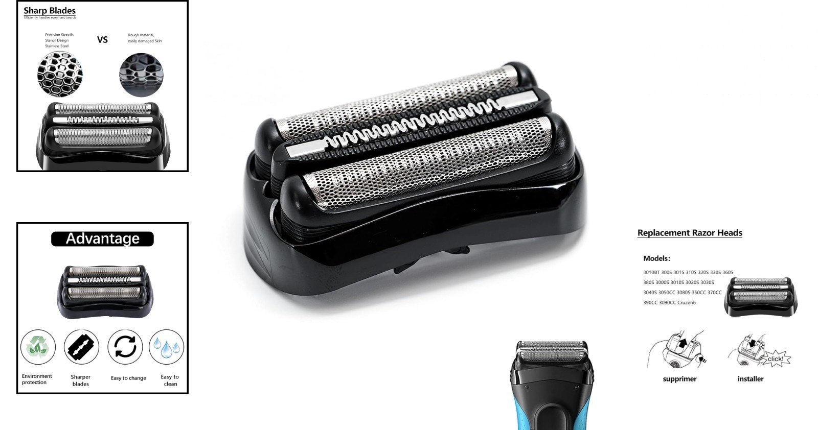 21B Replacement Head Compatible with Braun Series 3, 21B Wet and Dry Replacement
