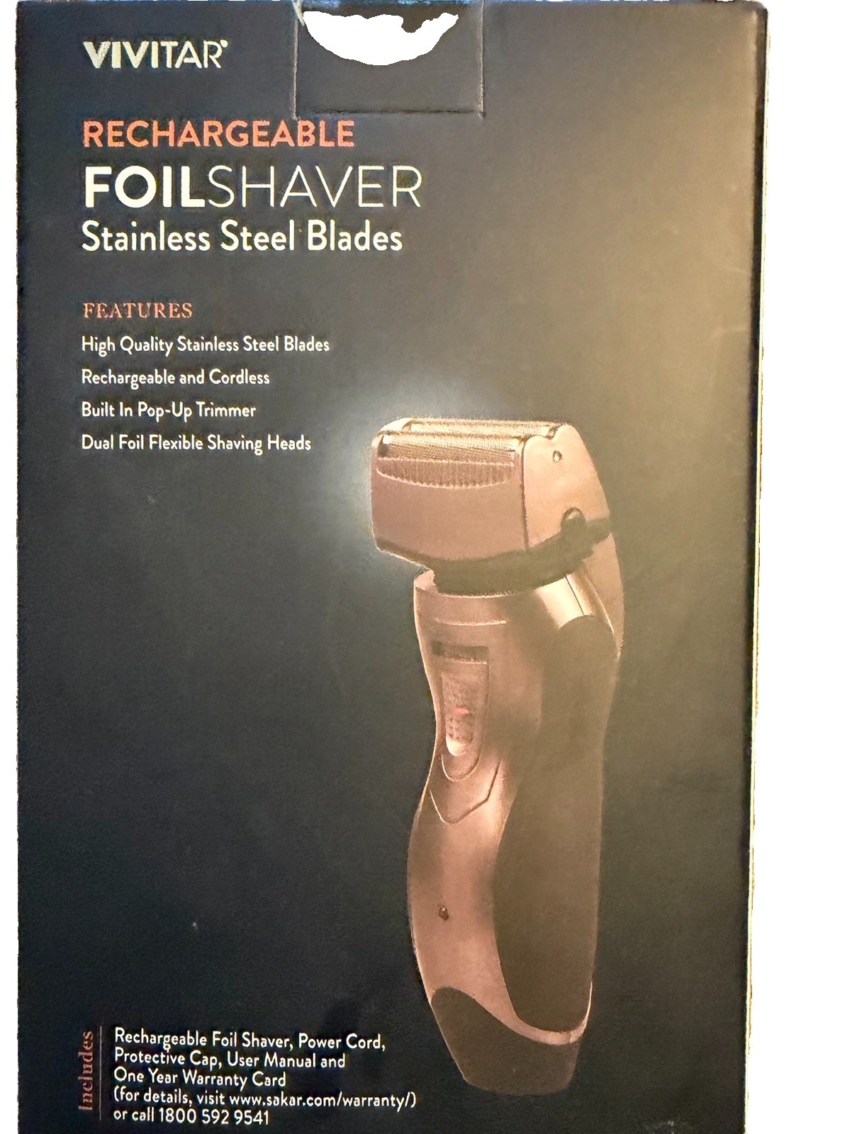 Vivitar Men’s Rechargeable Cordless Foil Facial Shaver Pop-Up Trimmer Black