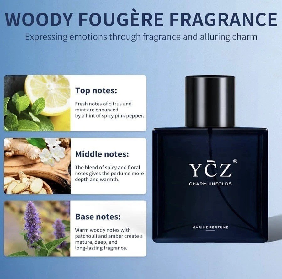 Ycz Charm Unfolds Marine Perfume for Men Long Lasting Fragrance 1.7oz(50ml)