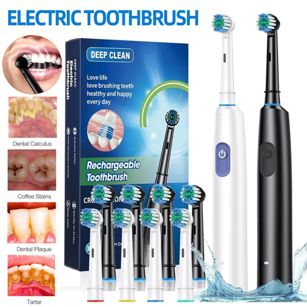 Pro Rotating Electric Toothbrush Rechargeable With 4 Brush Heads 5 Modes Timer