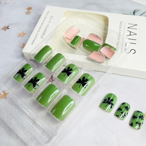 24 Pcs St. Patrick’s Day Press on Nails Square St.Patrick’s Day Fake Nails -4