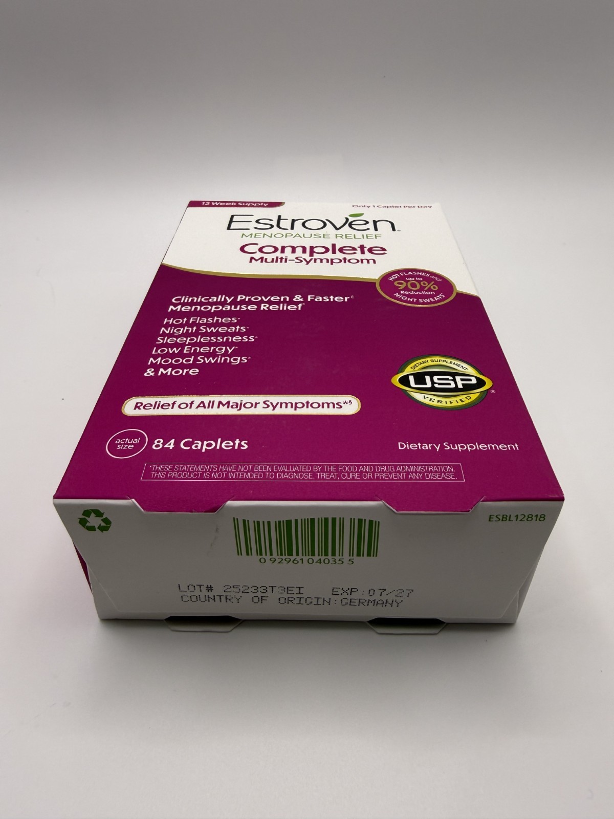 Estroven Complete Multi-Symptom Menopause Relief, 84 Caplets Made In USA