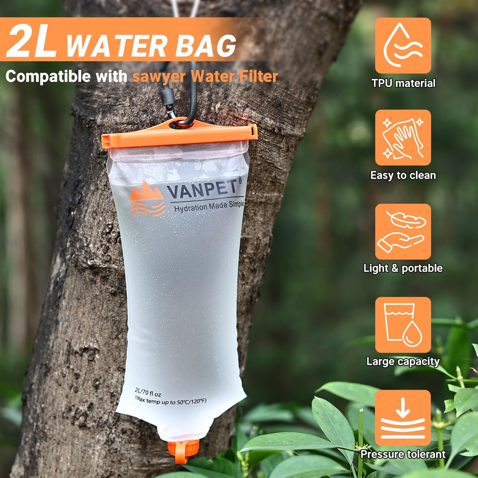 2L&1L Water Bag Compatible with Sawyer Squeeze Water Filter, Durable TPU Mate…