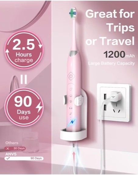 Sonic Electric Toothbrushes for Adults – Rechargeable with Travel Case, 8 Brush