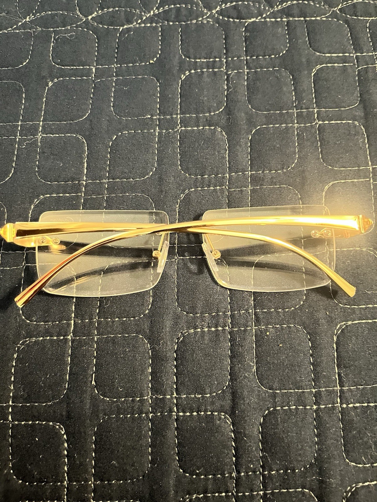 Rimless Cartier Metal Eyeglass Frames Gold Tone Unisex Adults Solid Pattern
