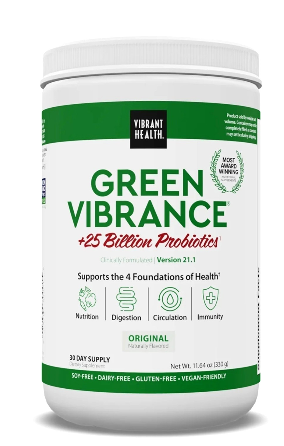 Vibrant Health Green Vibrance Probiotics Plant-Based Superfood Powder Original