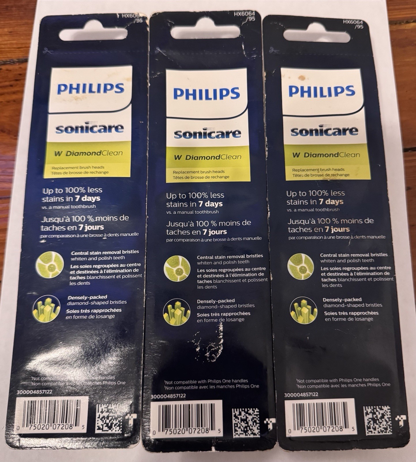 LOT OF 3 Philips Sonicare W DiamondClean Replacement Brush Heads Black HX6064/95