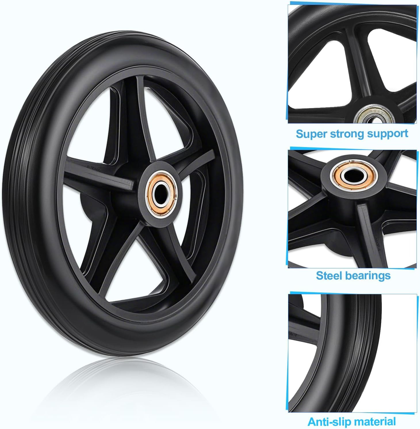 SHENLIU 4 Pack Wheel Replacement with 4 Axles, 6 Inch Heavy-Duty Anti-Slip Solid