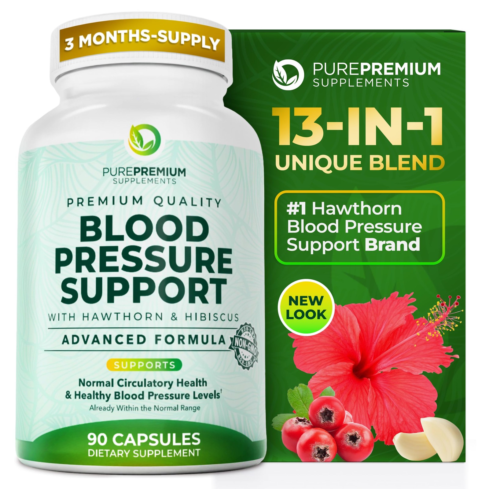 PurePremium Supplements with Hawthorn , Hibiscus, Garlic & B12- Nitric Oxide …
