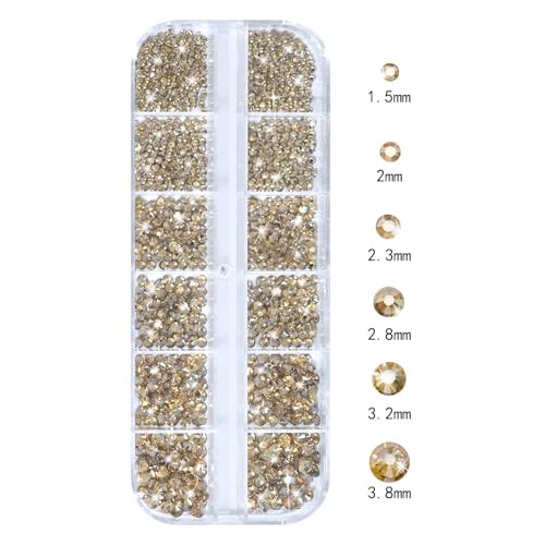 Nail Rhinestones – 3D Multi Shape Size Crystal Nail Gems, Flat Champagne Gold