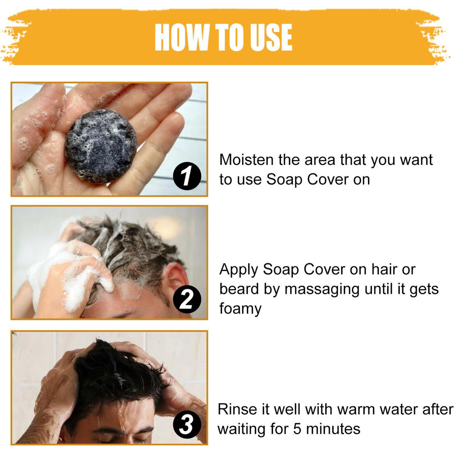 2× Men’s Grey Coverage Bar Shampoo Hair Darkening Black Soap for Grey Hair Cover