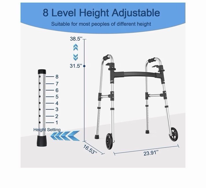 Loyoda Foldable 2-Wheel Walking Frame, Adjustable 31-38in, 350lb FBL830241