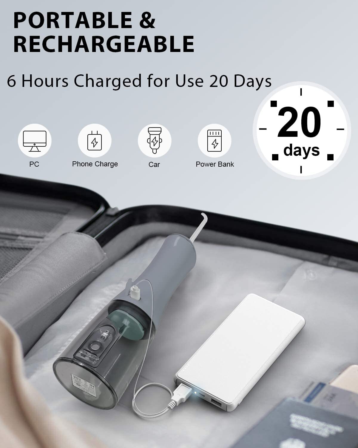 MySmile Portable Water Flosser Oral Irrigator 8 Jet Tips 1 Year Warranty
