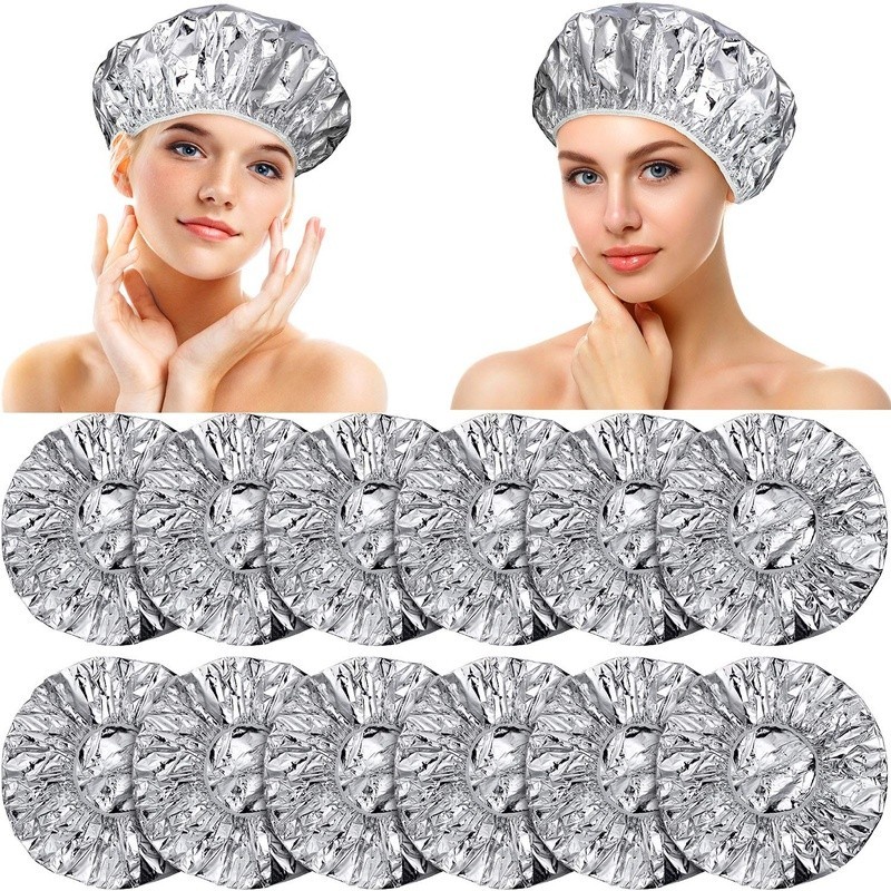 Aluminum Foil Hair Conditioning Caps 12pcs Reusable Adjustable Salon Home Use