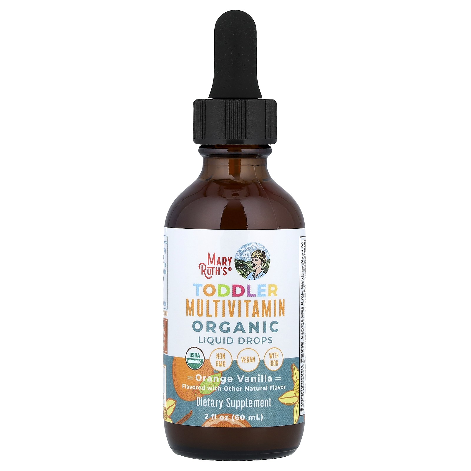Organic Toddler Multivitamin Liquid Drops With Iron, 1-3 Years, Orange Vanilla,