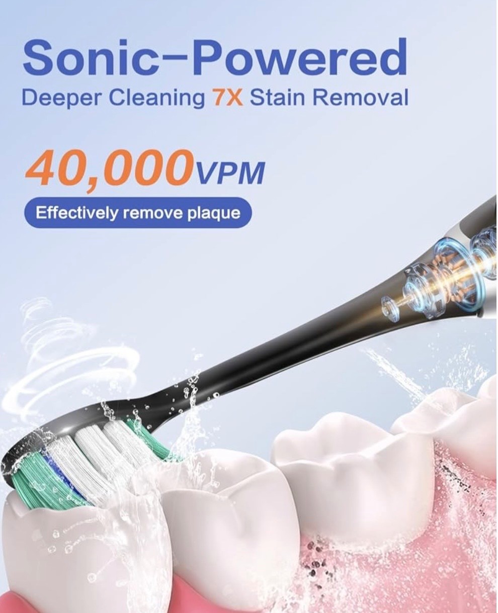 Sonic Electric Toothbrushes for Adults – Rechargeable with Travel Case, 8 Brush