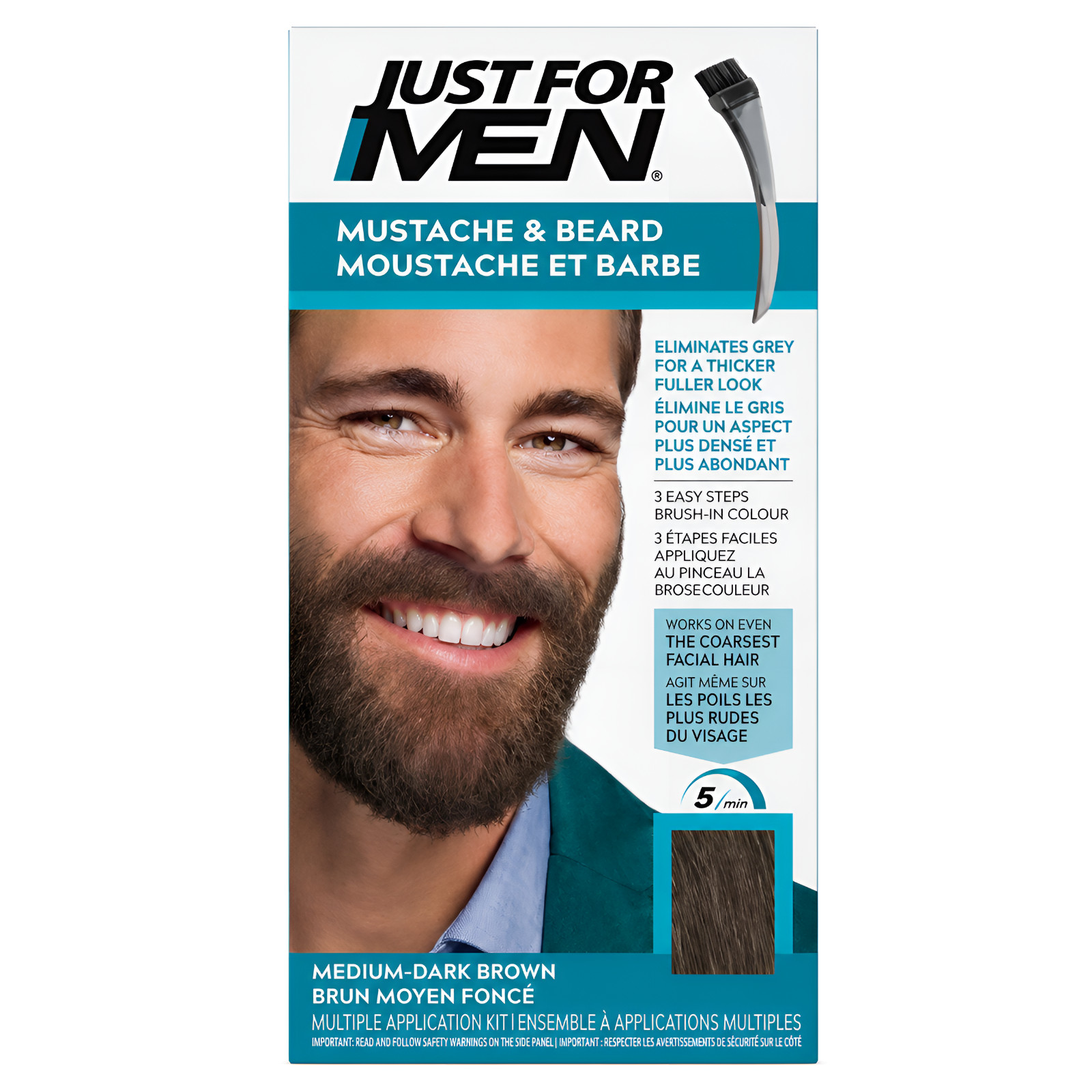 Just For Men Mustache Beard Color Medium Dark Brown 14g Gray Coverage Hair Dye