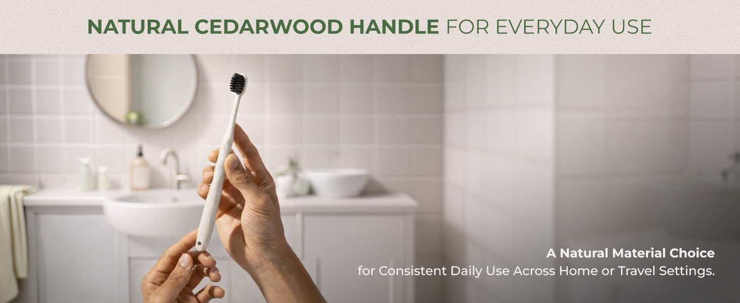 Wide Head Toothbrush Set with Cedarwood Wooden Handle & Soft Charcoal Bristles –