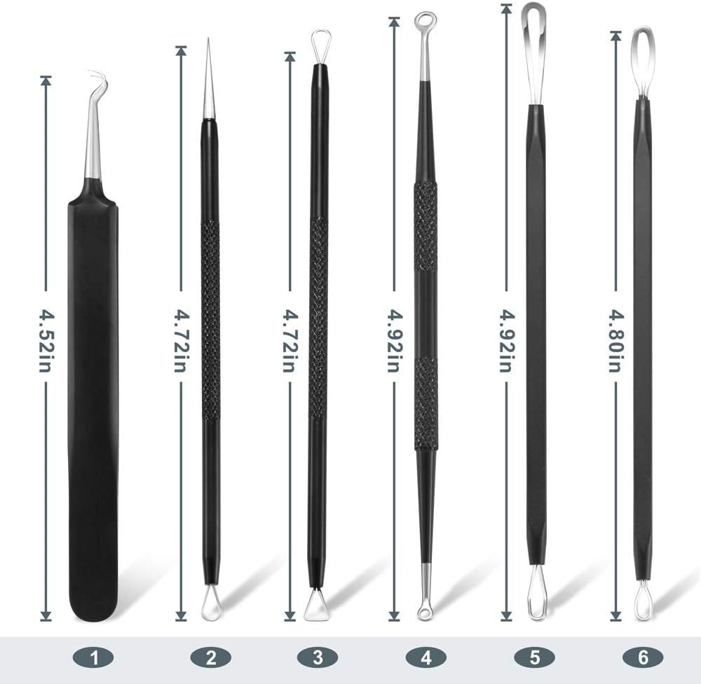 Complete Blackhead Removal Tool Set: 6 Stainless Steel Extractors in Travel Case