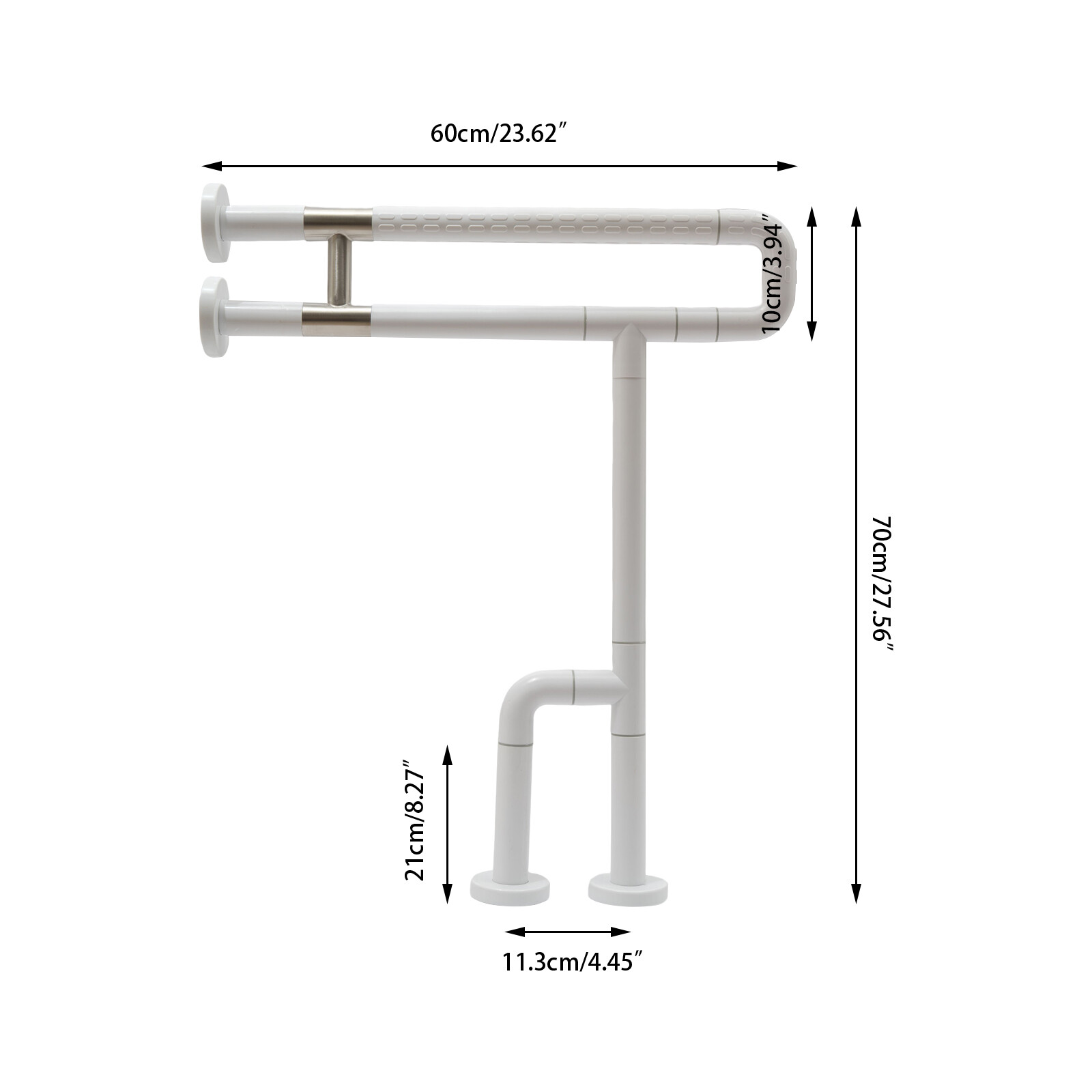 U-Shaped Toilet Grab Bar 60×70 cm SUS201 Stainless Steel ABS Grip 551lbs