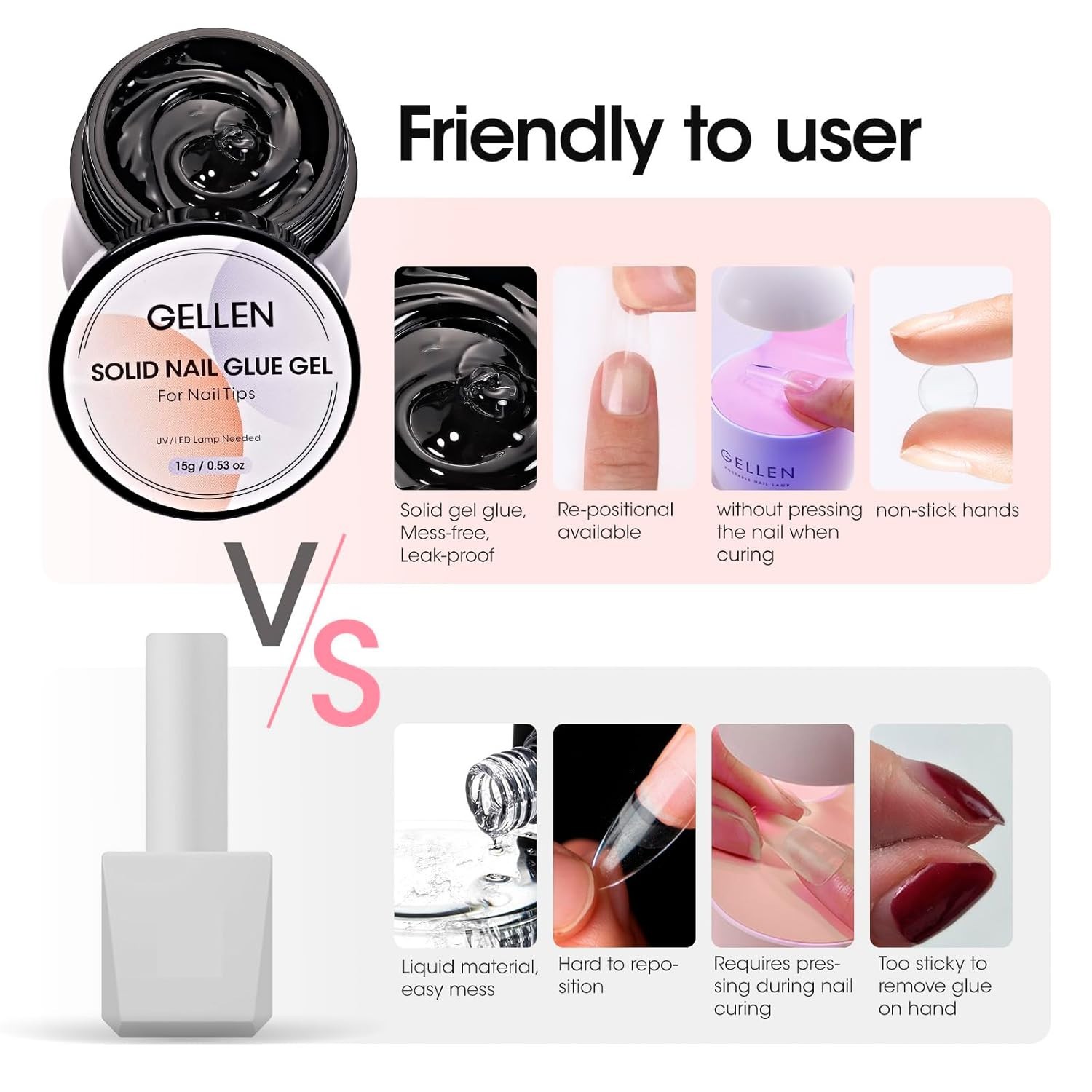 Solid Nail Glue Gel for False Nail Tips, Huge Capacity 15g Press on Solid Acr…