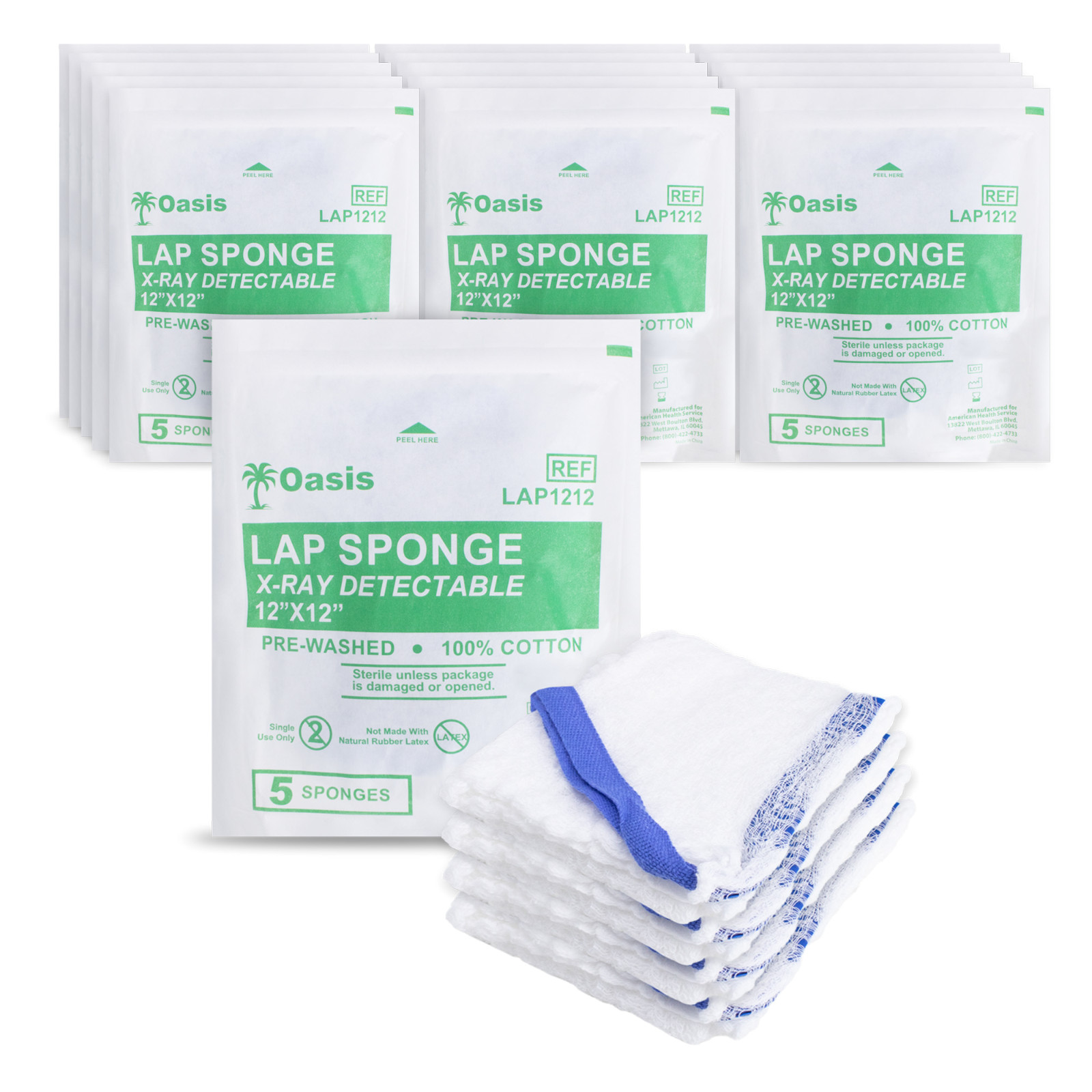 Sterile Lap Sponges, 12″ X 12″, Xray Detectable, Highly Absorbent, 200 Count