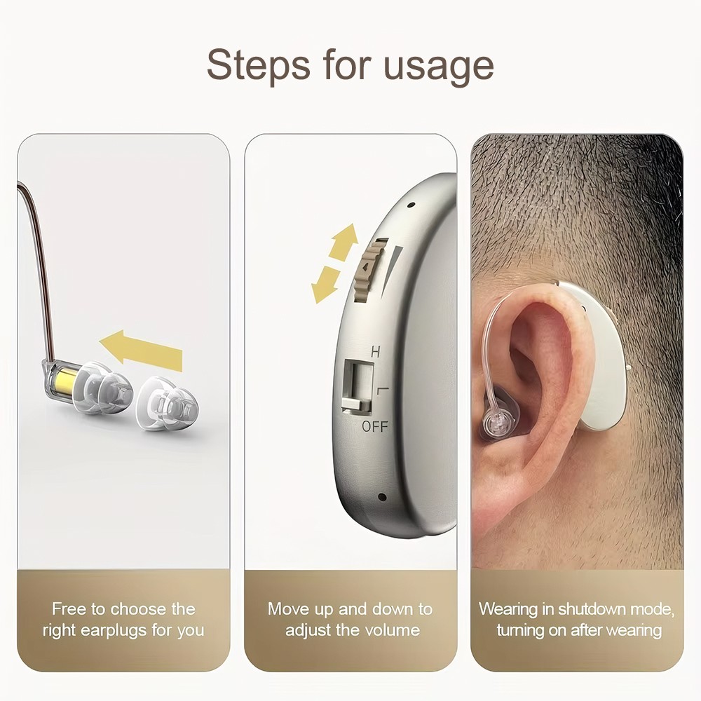 1 Pair Digital Hearing Aid Severe Loss Rechargeable Portable BTE Ear Aids 40Hrs