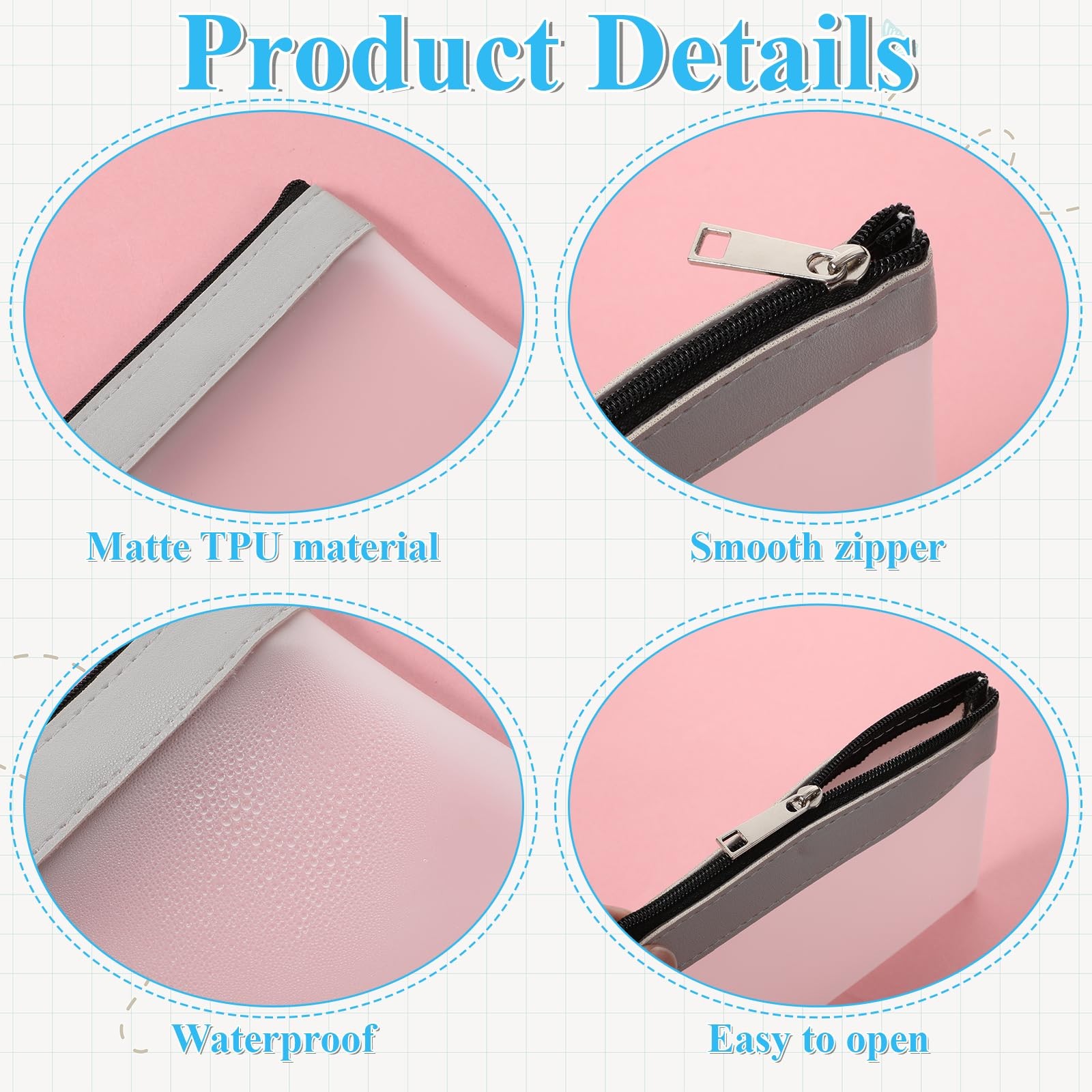 Dplolng 4 Pcs Clear Makeup Bag, 4.9×4.5 Inch Waterproof Zipper Multicolor