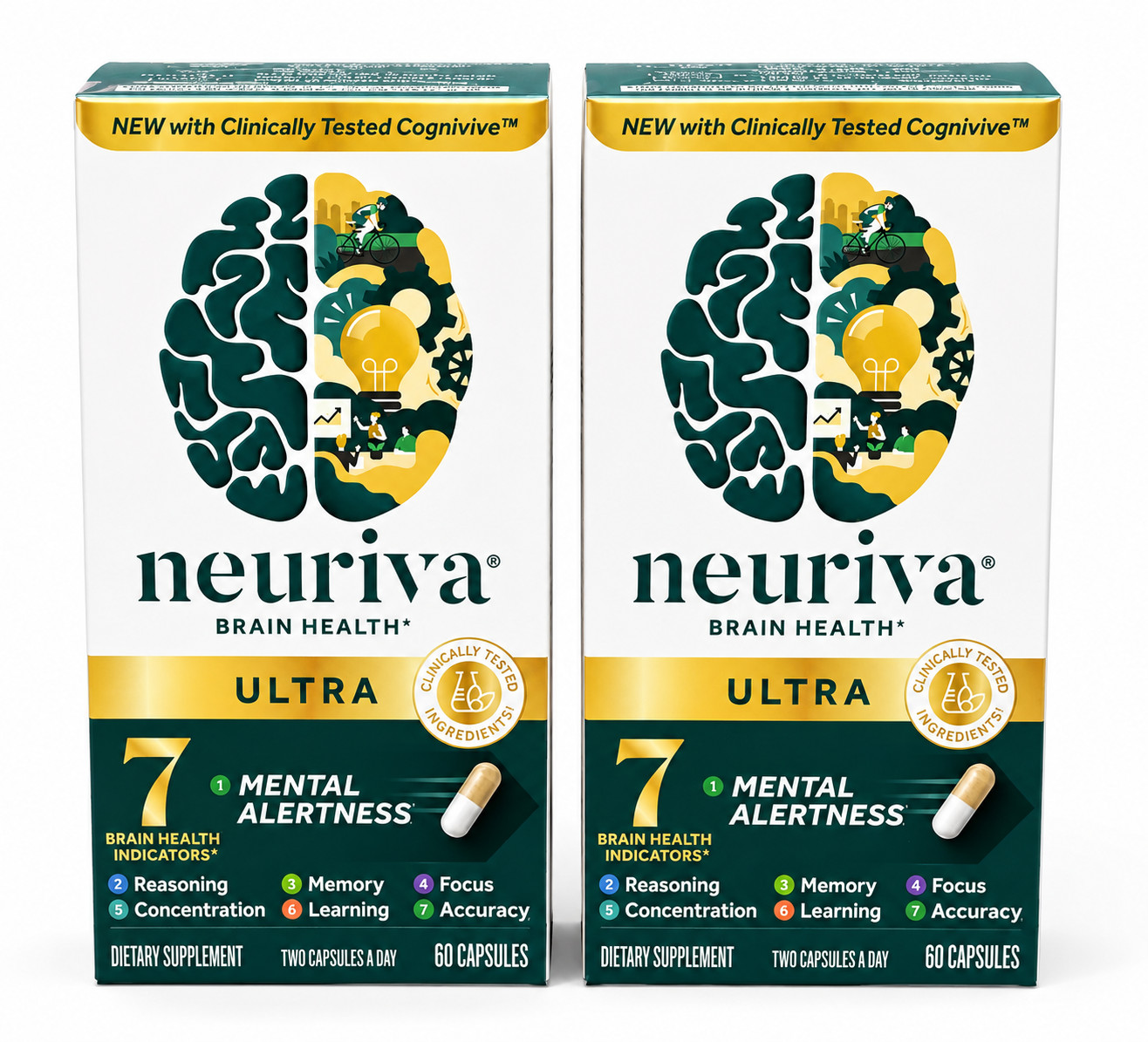 2-Pk. Neuriva Ultra-Brain Health Alertness Memory Focus Supplement 60 exp08/2027