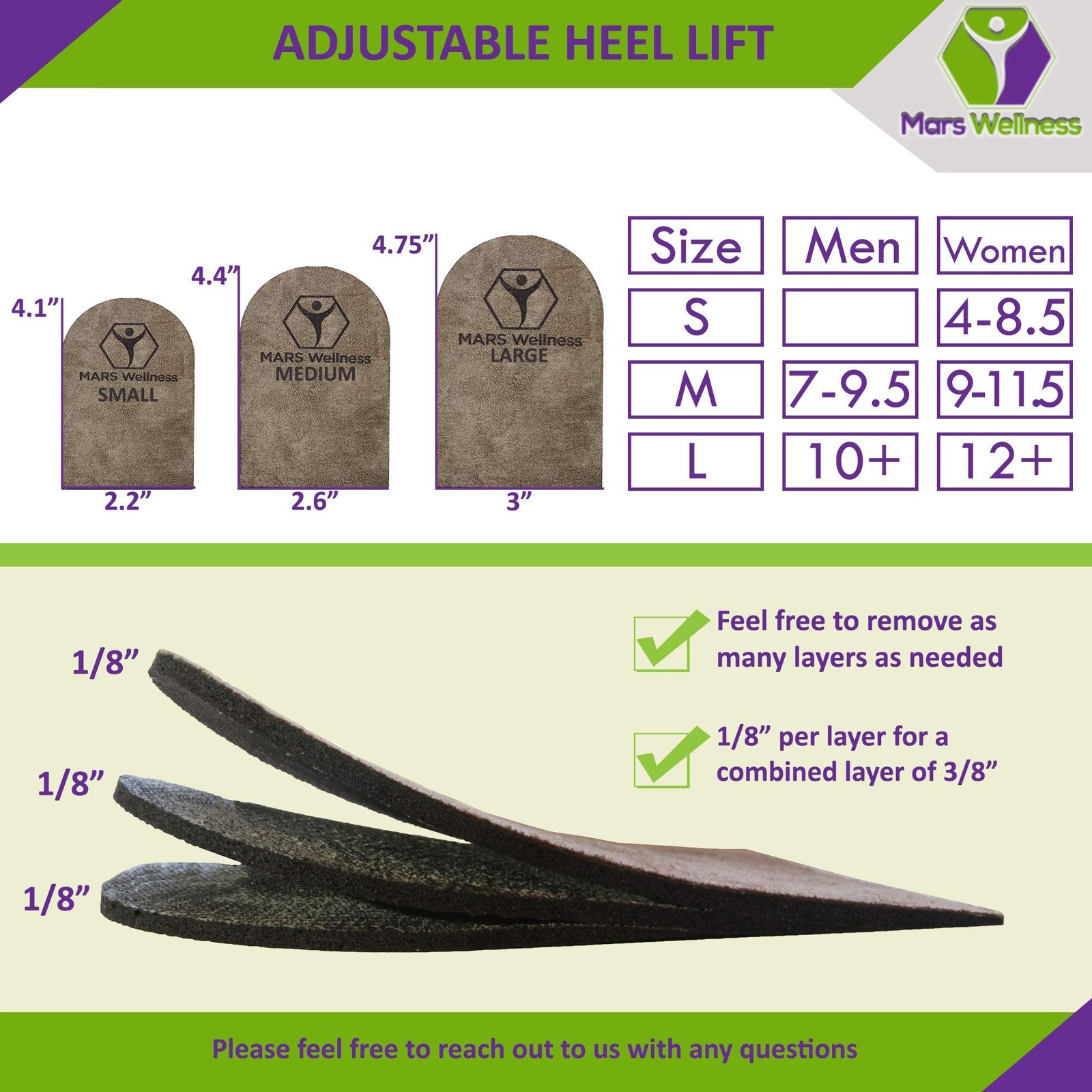 Premium Adjustable Orthopedic Heel Lift – Made in Medium (Pack of 4), Brown