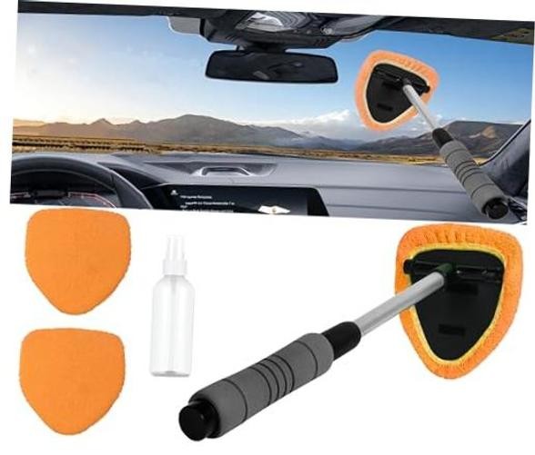 Orange Car Windshield Cleaner Tool with Reusable Pads – Extendable Handle