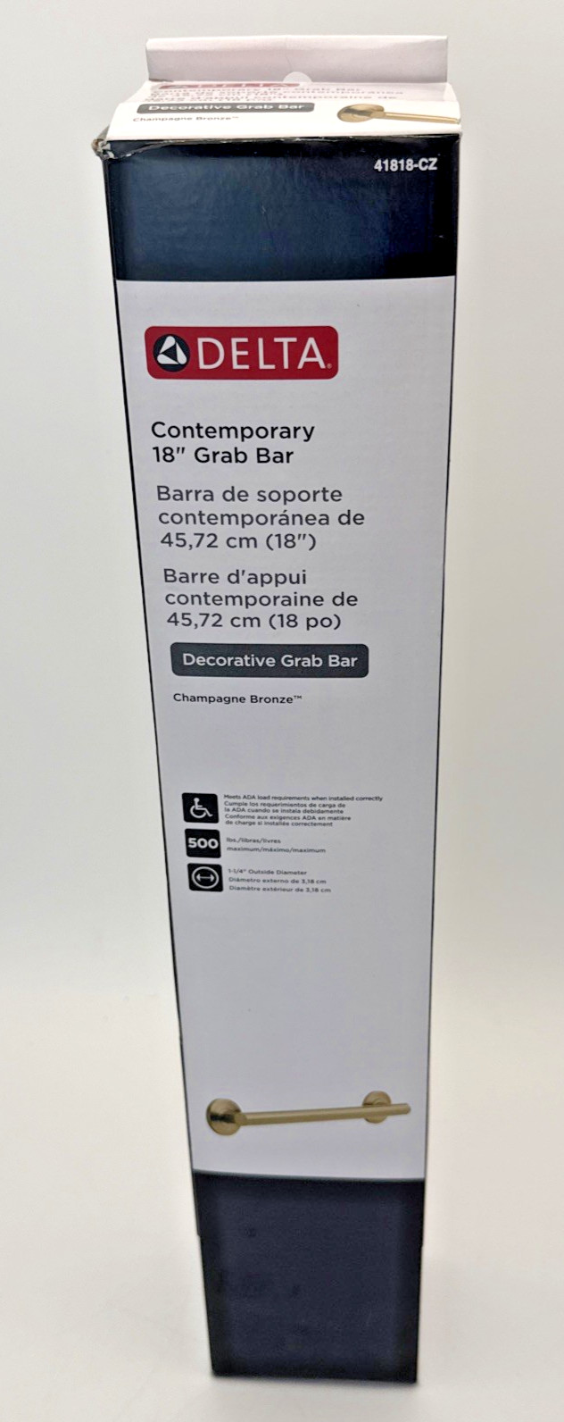 Delta Delta 41818-CZ 18″ Contemporary Grab Bar Champagne Bronze ADA Compliant