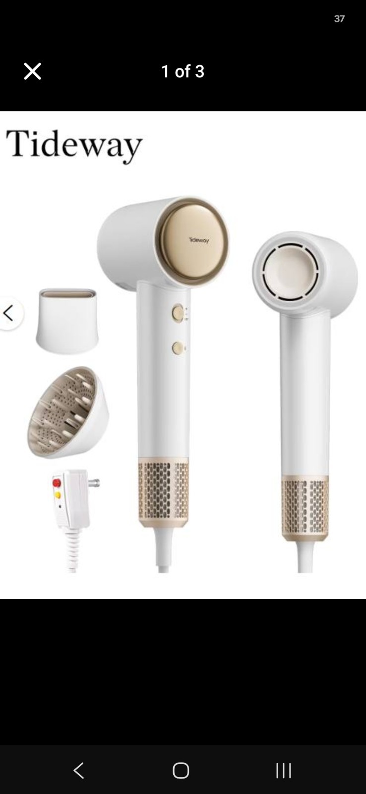 Tideway M02 Standard Hair Dryer w/ Diffuser Attachment, Electric, White/Gold