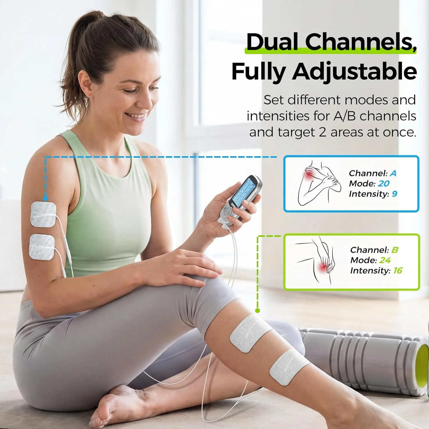 AUVON Rechargeable 24-Mode TENS Unit with Independent Dual Channels for Back Pai