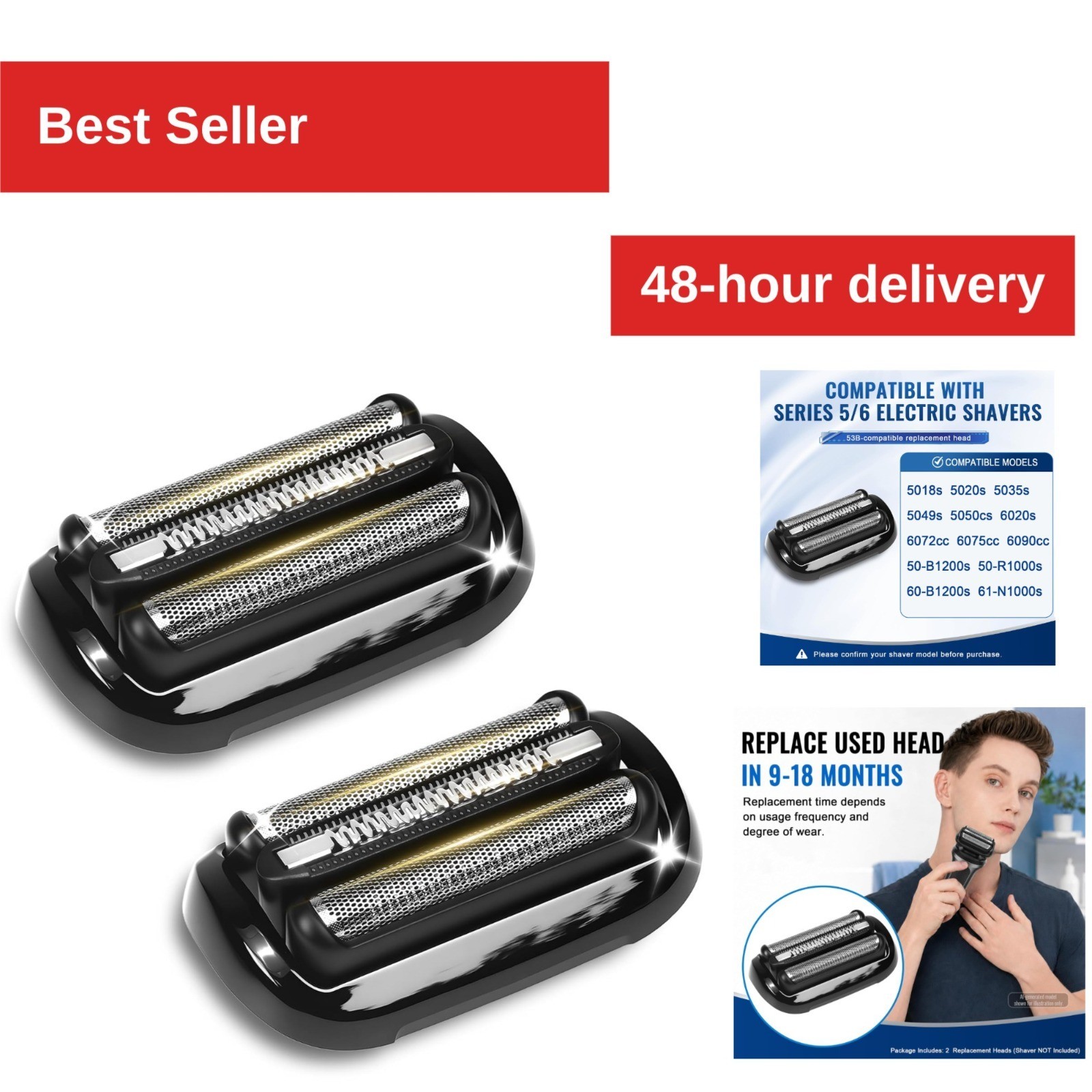 2-Pack 53B Shaver Replacement Heads for Braun Series 5 6