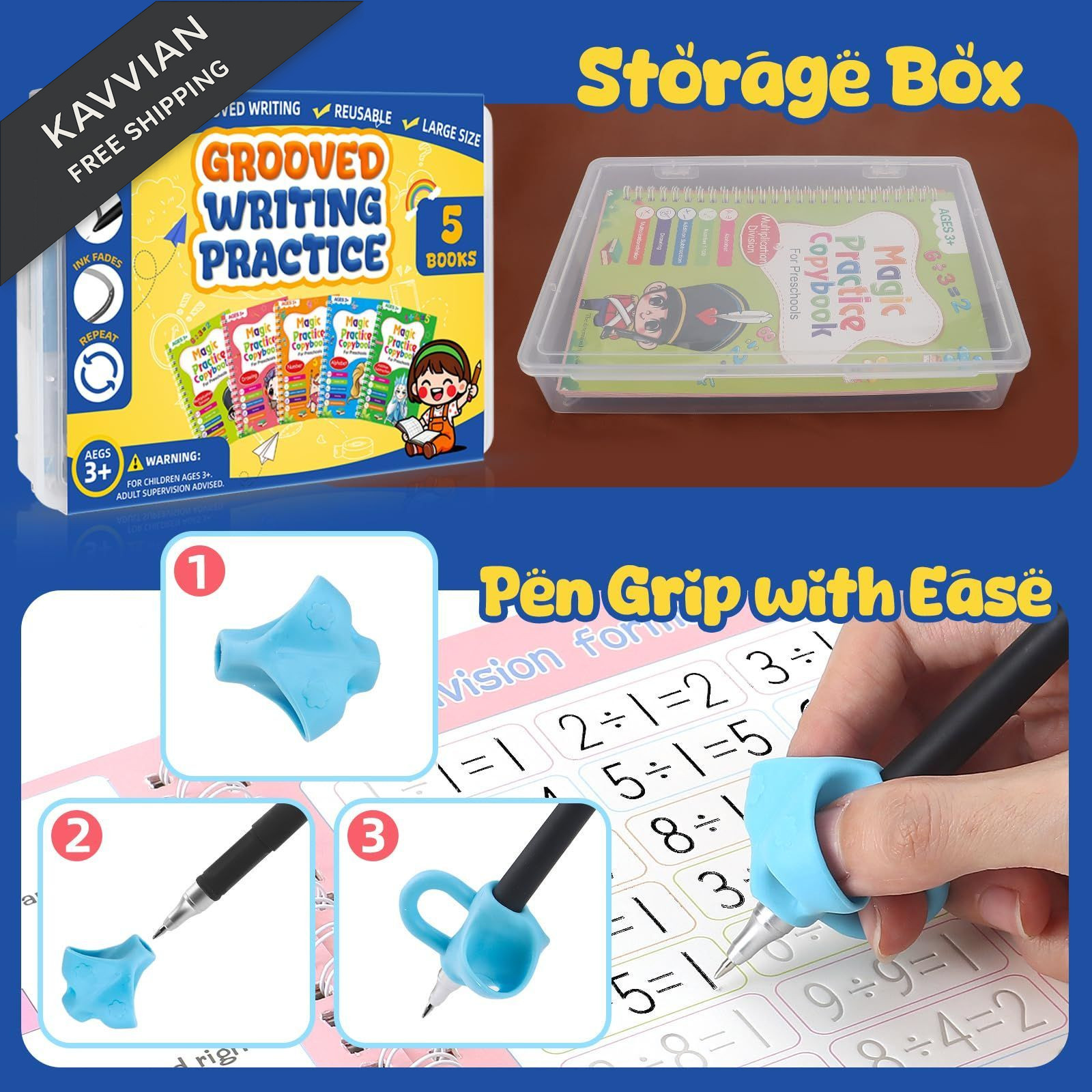 Magic Grooved Writing Practice Books for Kids Age 3-5 6-8, Reusable Large…