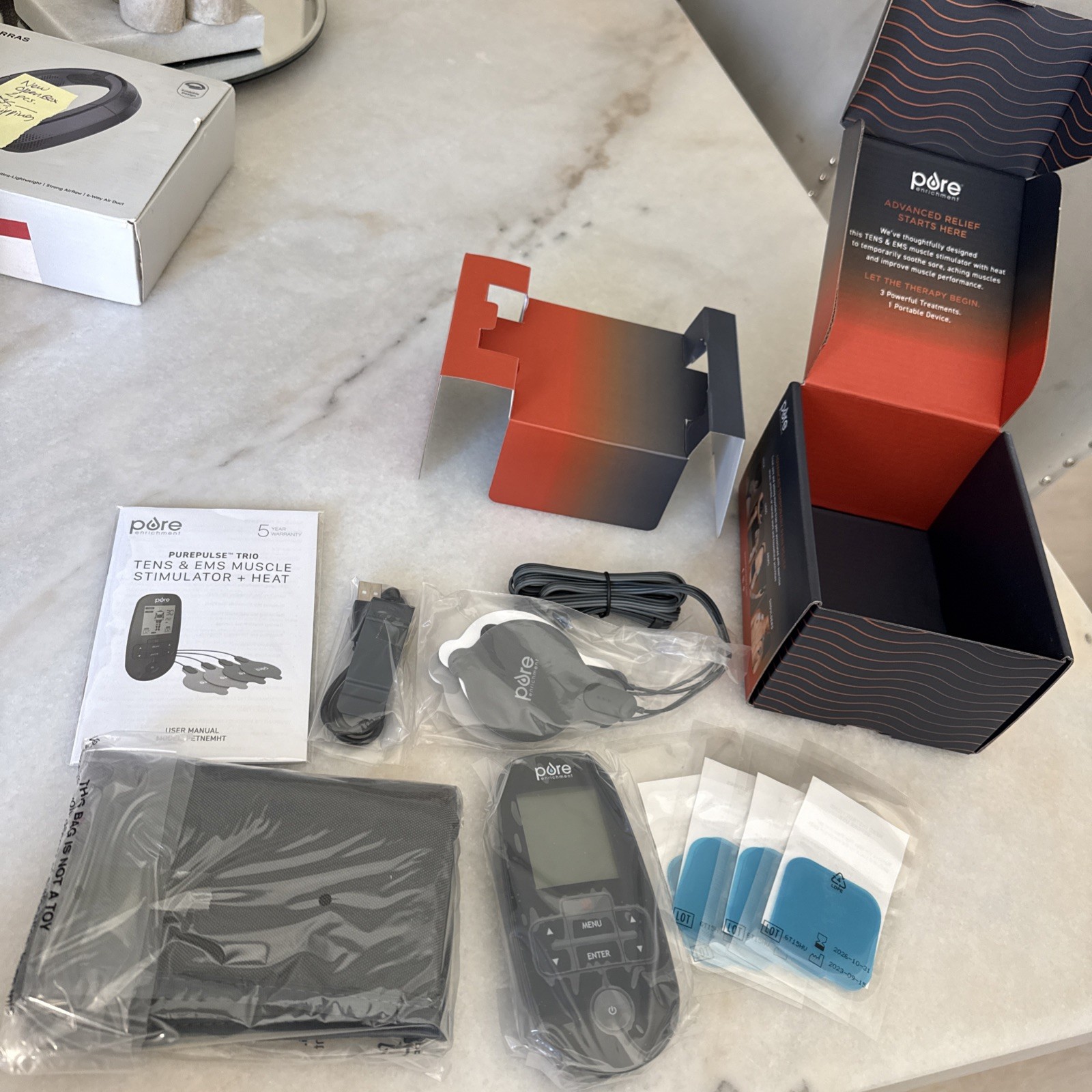 New OPEN BOX Pure Enrichment PurePulse Trio TENS EMS + Heat Muscle Stimulator