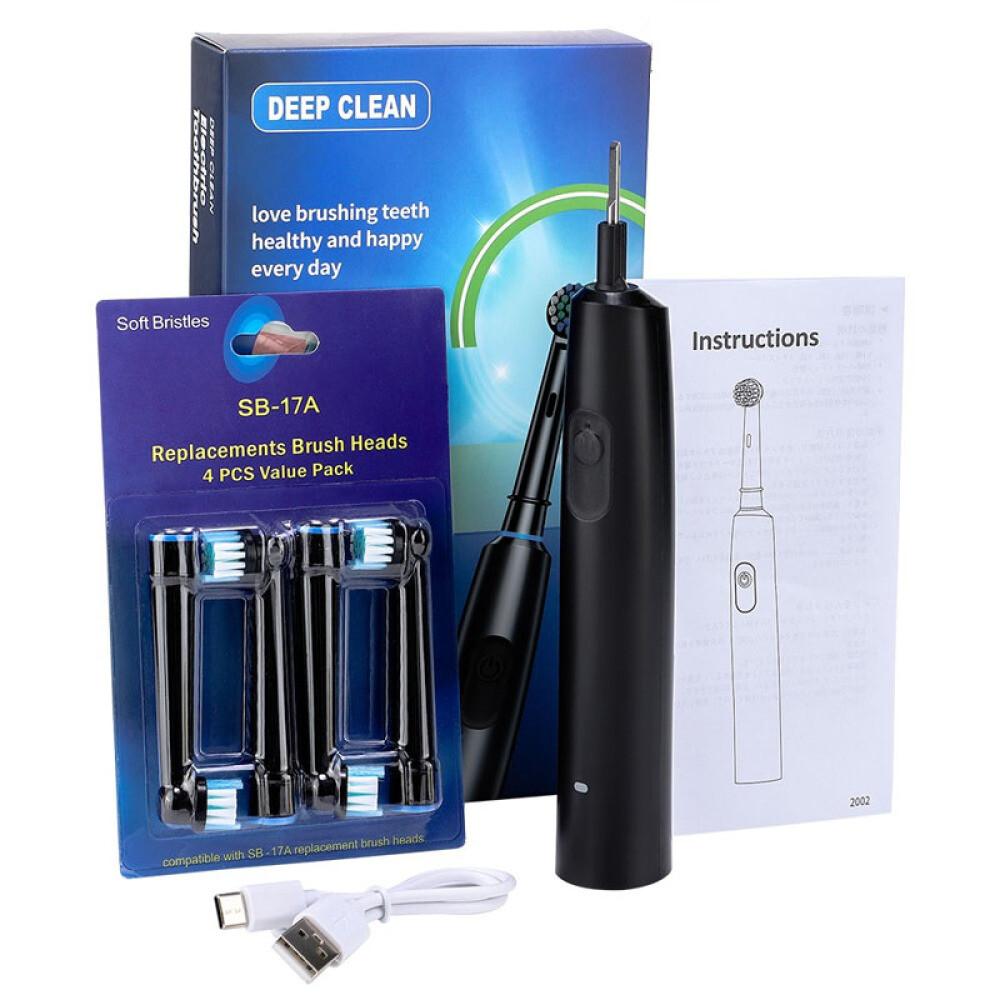 Pro Rotating Electric Toothbrush Rechargeable With 4 Brush Heads 5 Modes Timer