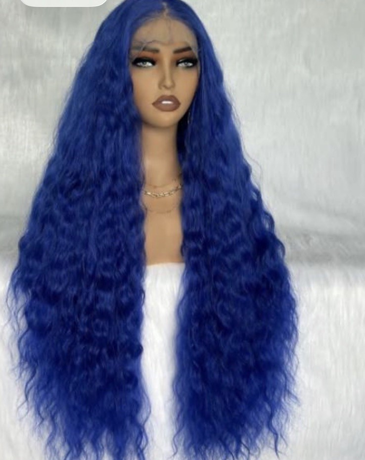 Women Curly Wig. Synthetic Frontal. 36 Inches Futura Blue Glue-less