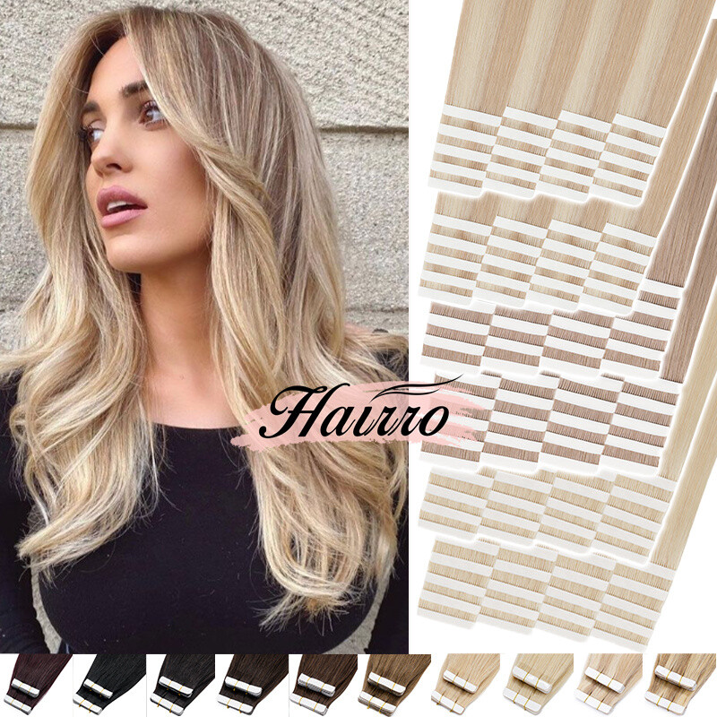 Tape In 12″-24″ Remy 100% Real Russian Human Hair Extensions Invisible Skin Weft