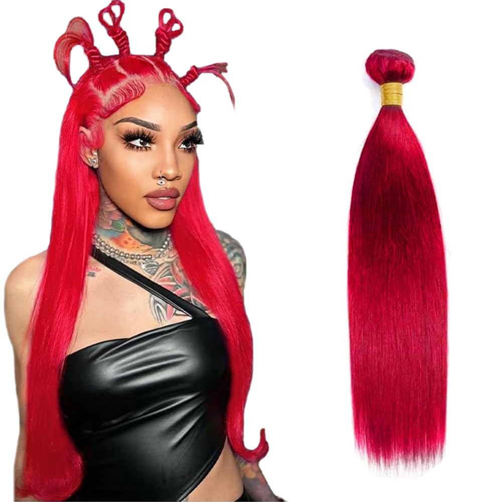 Gveoxvo Red Bundles Human Hair Red Straight 1 Bundle Unprocessed Brazilian