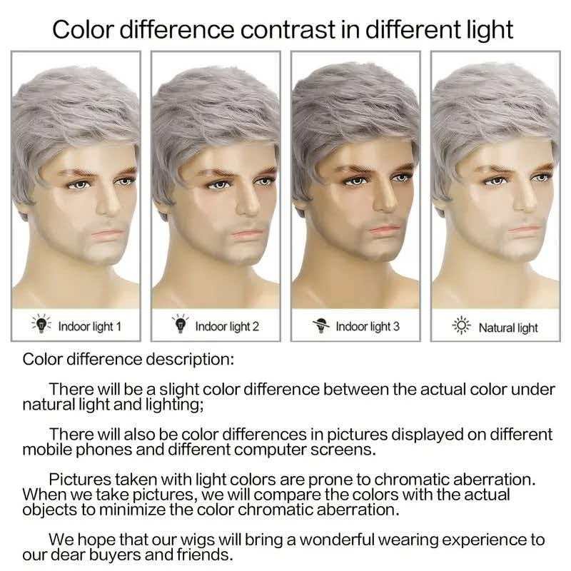 Men’s 6in Silver Gray Full Wig Heat Resistant Synthetic Cosplay Halloween Party