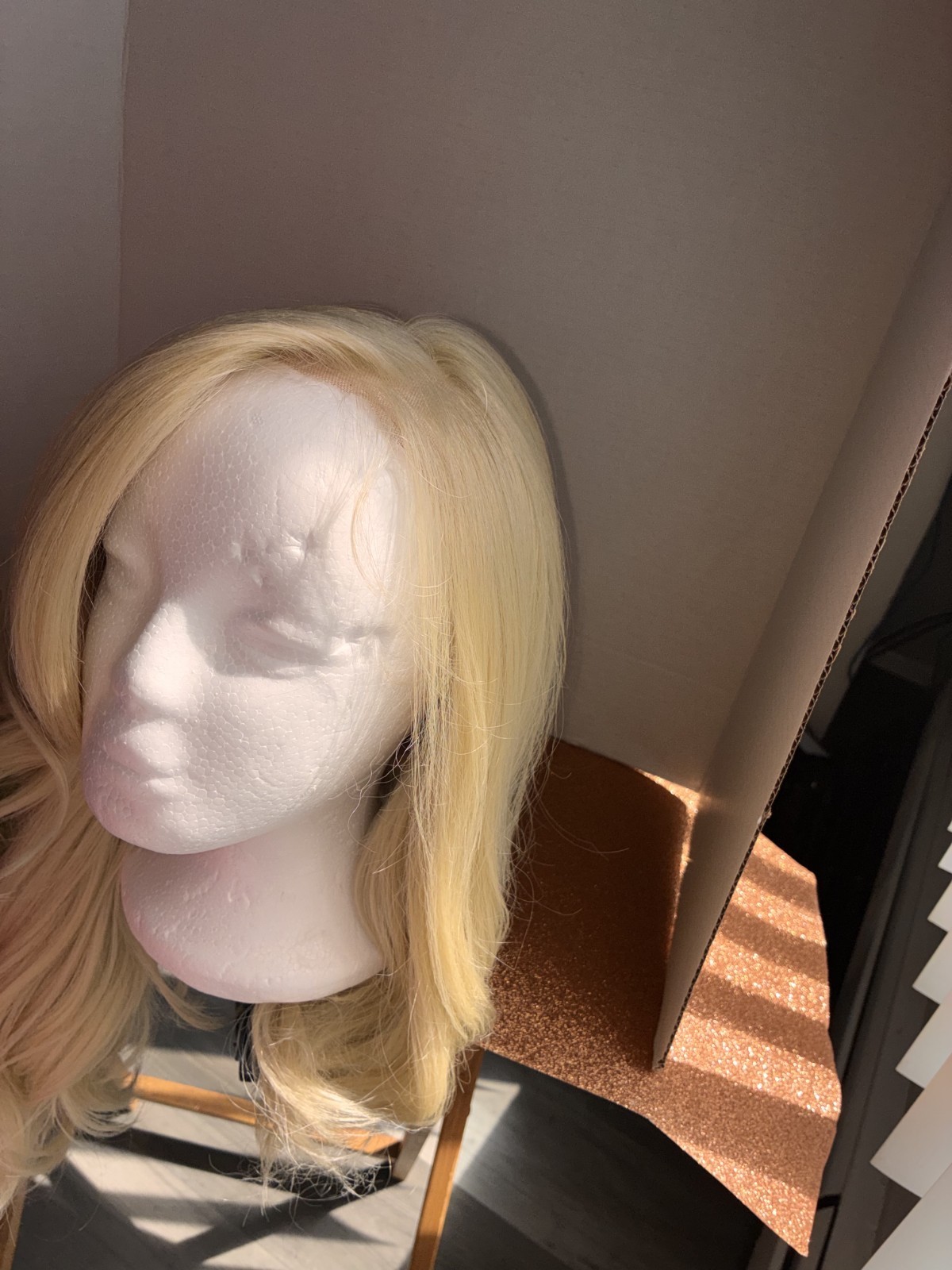 Light Blonde Long Wavy Synthetic Wig Classic Cap C-Part Adjustable Strap