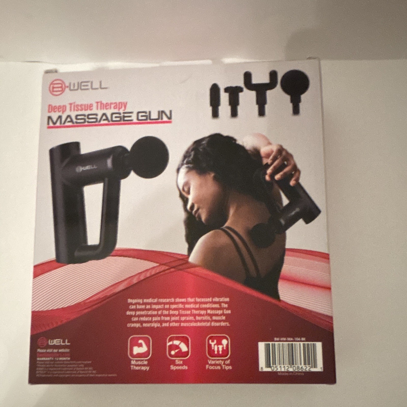 B-Well Deep Tissue Multispeed Massage Gun, Battery, 4 Heads, Black 5010