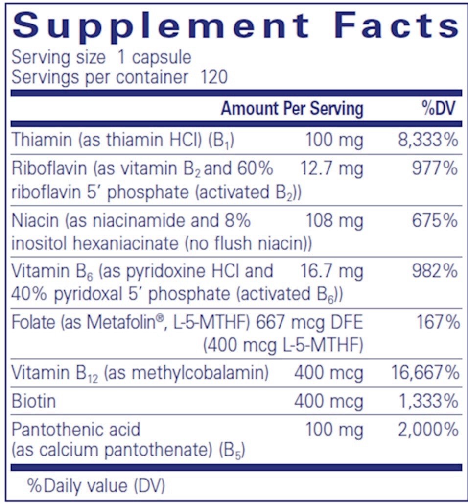 Pure Encapsulations B-Complex Plus 120 Capsules Gluten-Free Non-GMO