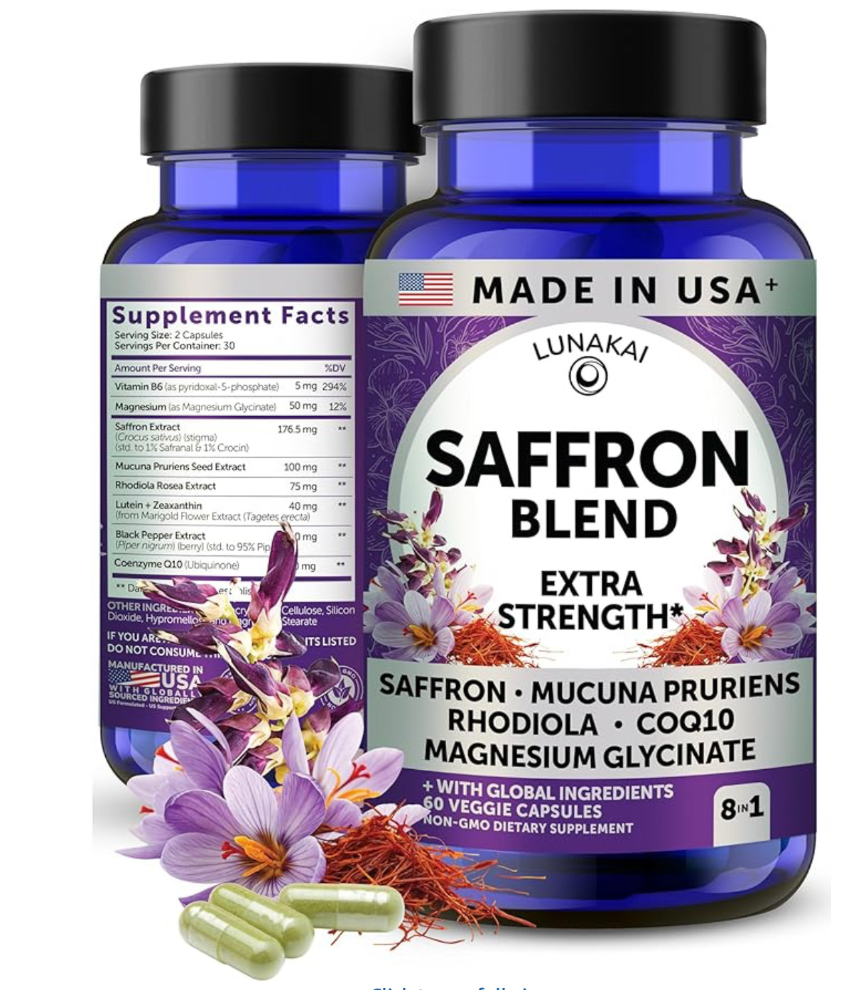 Saffron Supplements for Women & Men 176mg – 8-in-1 Saffron Extract Capsules