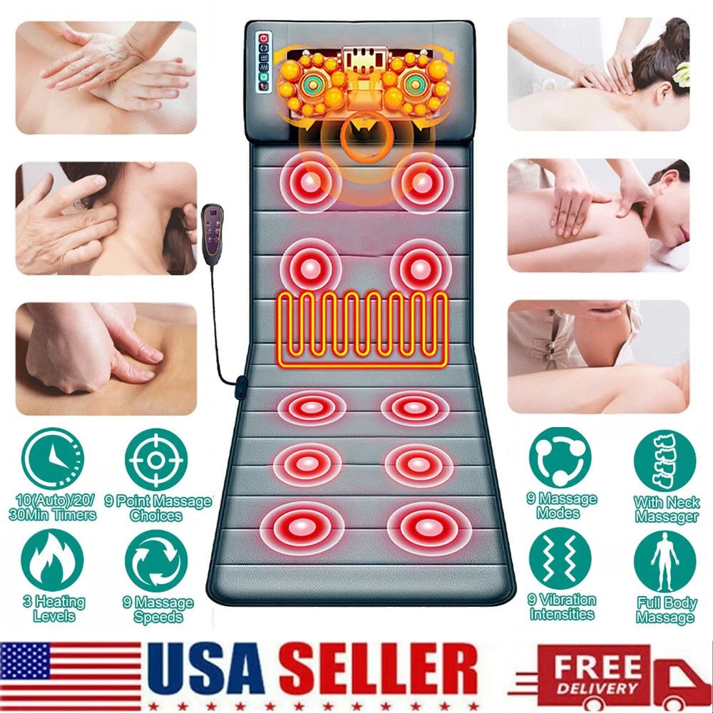 Full Body Electric Massage Mat w/Heat Vibration Massage Pad Cushion Back Massage